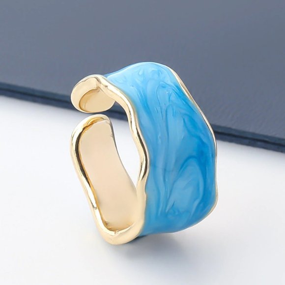 My Bead Emporium Jewelry - Gold band with blue enamel. OS